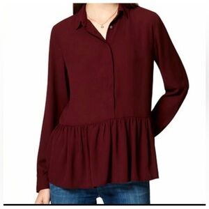 LOFT Ann Taylor top blouse size XS peplum hem party career casual wine red